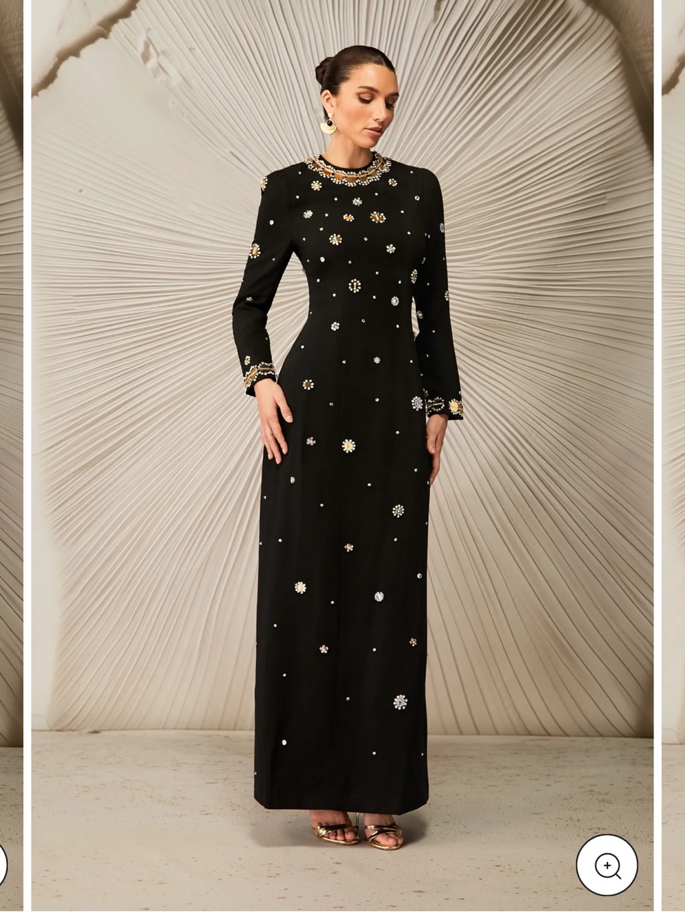 Beaded Black Long-Sleeve Maxi Dress